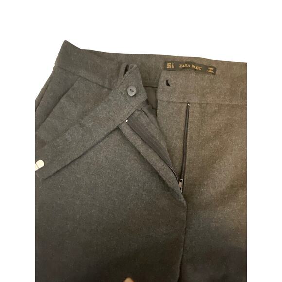 Zara Charcoal Grey Wide Leg Pant Women Sz L Cropped Pockets Career Casual - Picture 5 of 10